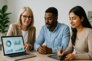 Mała firma analizująca strategię marketingową.