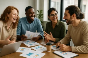 Osoba korzystająca z mediów społecznościowych do pracy w biurze