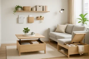 Organizacja przestrzeni w niewielkim mieszkaniu z użyciem regałów i pojemników