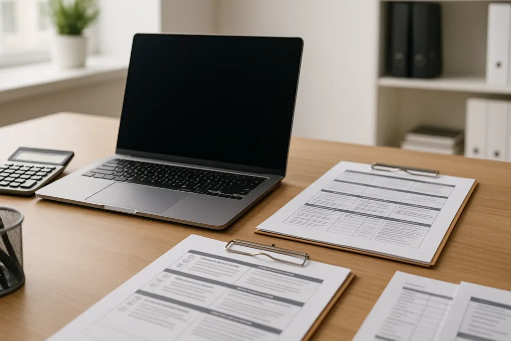 Przedsiębiorca przeglądający dokumenty przed audytem