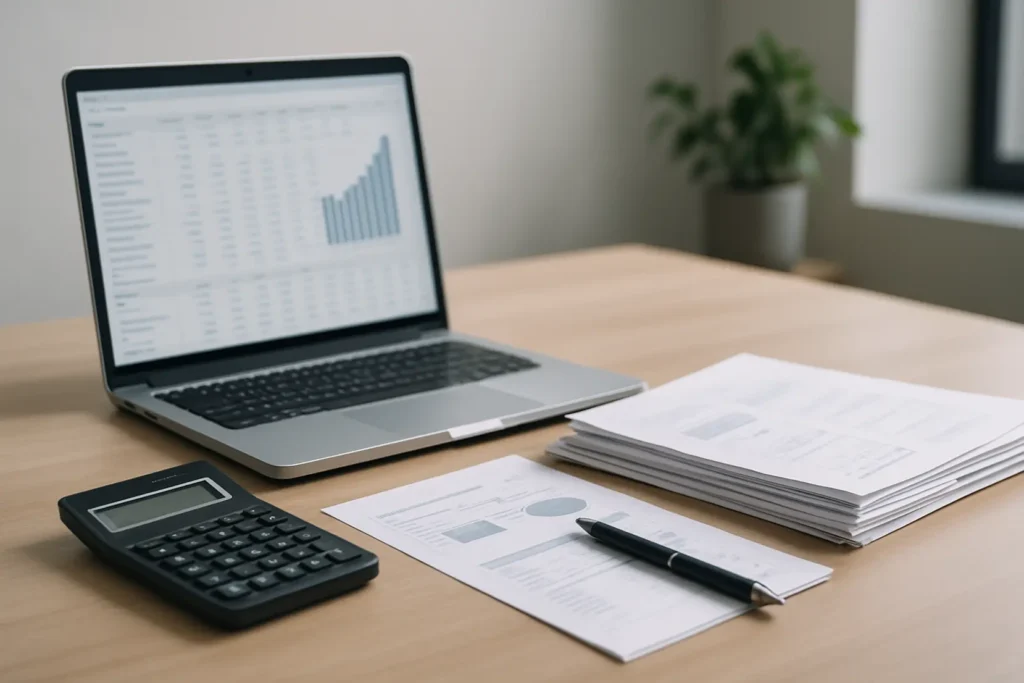 Biznesmen ocenia dokumenty finansowe przy biurku