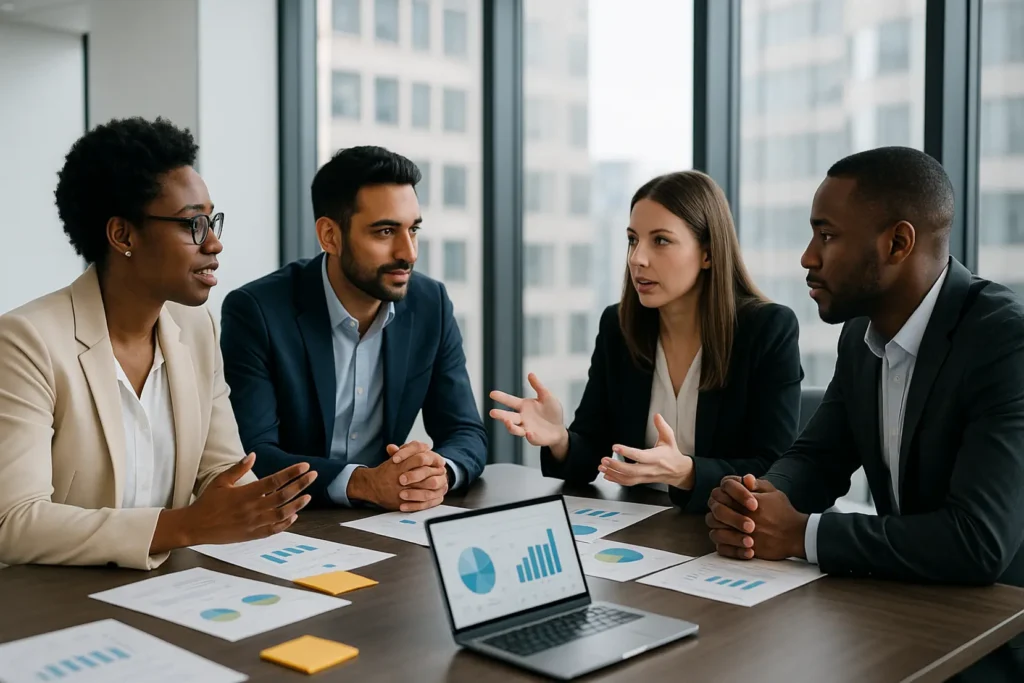 Komputer z wykresem wzrostu ruchu na stronie firmowej