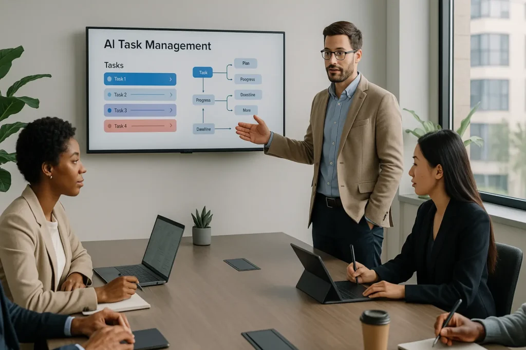 Osoba korzystająca z laptopa do zarządzania zadaniami online