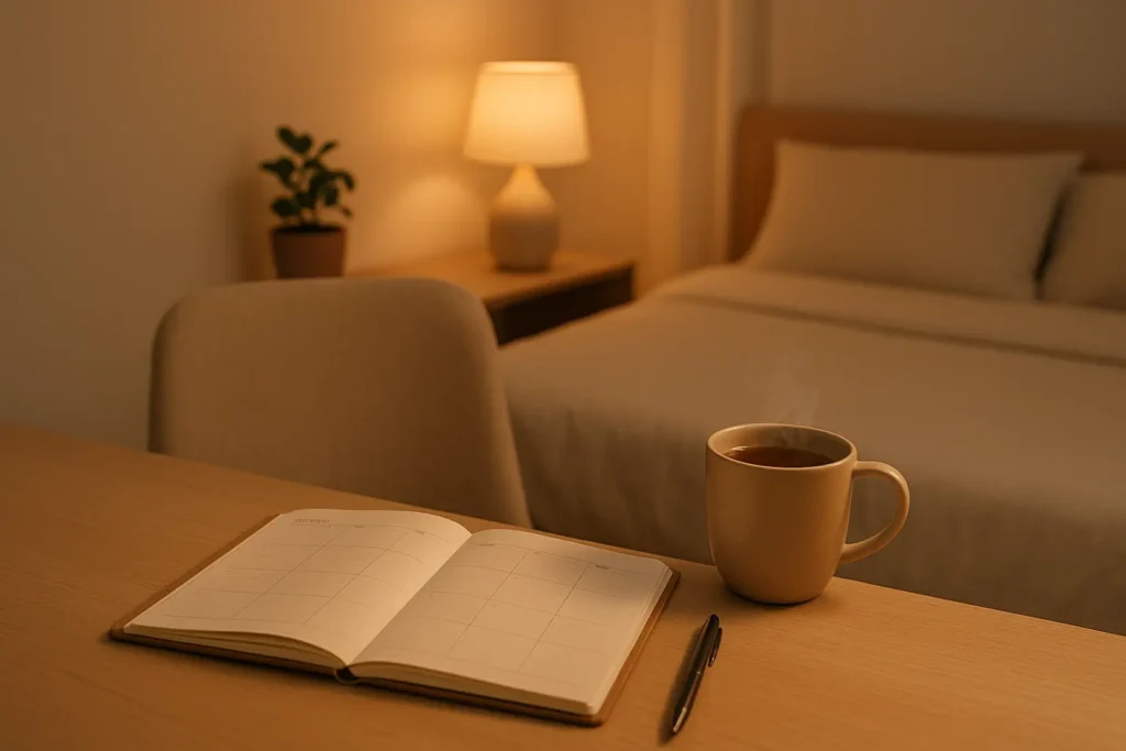 Osoba relaksująca się wieczorem, planująca następny dzień