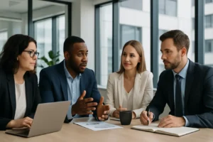 Biznesowe spotkanie online nad strategią marketingową B2B