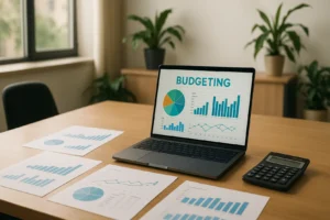 Ilustracja przedstawiająca zarządzanie budżetem w firmie.