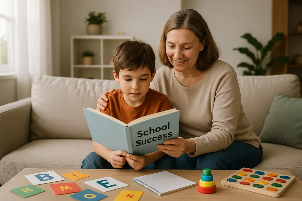 Dziecko i rodzic rozmawiający przy stole