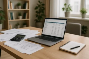 Młody przedsiębiorca pracujący nad strategiami finansowania bez zewnętrznych źródeł