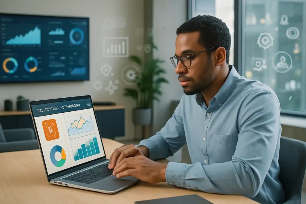 Grafika komputerowa przedstawiająca narzędzia AI w kontekście kampanii marketingowych.