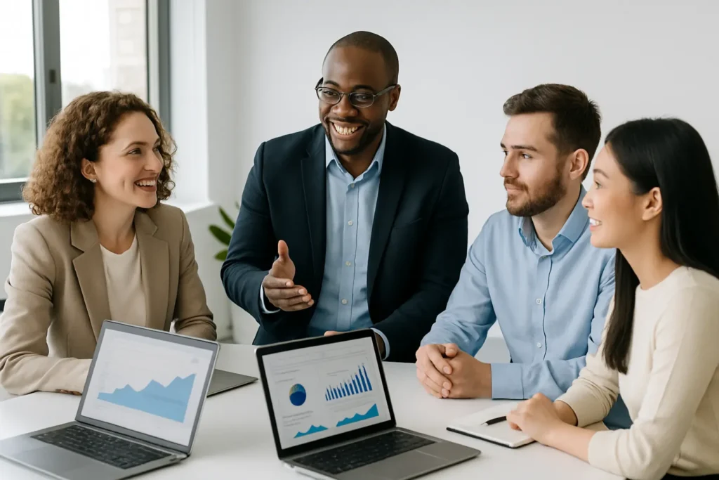 Laptop na biurku z wyświetlonymi narzędziami do SEO i marketingu online