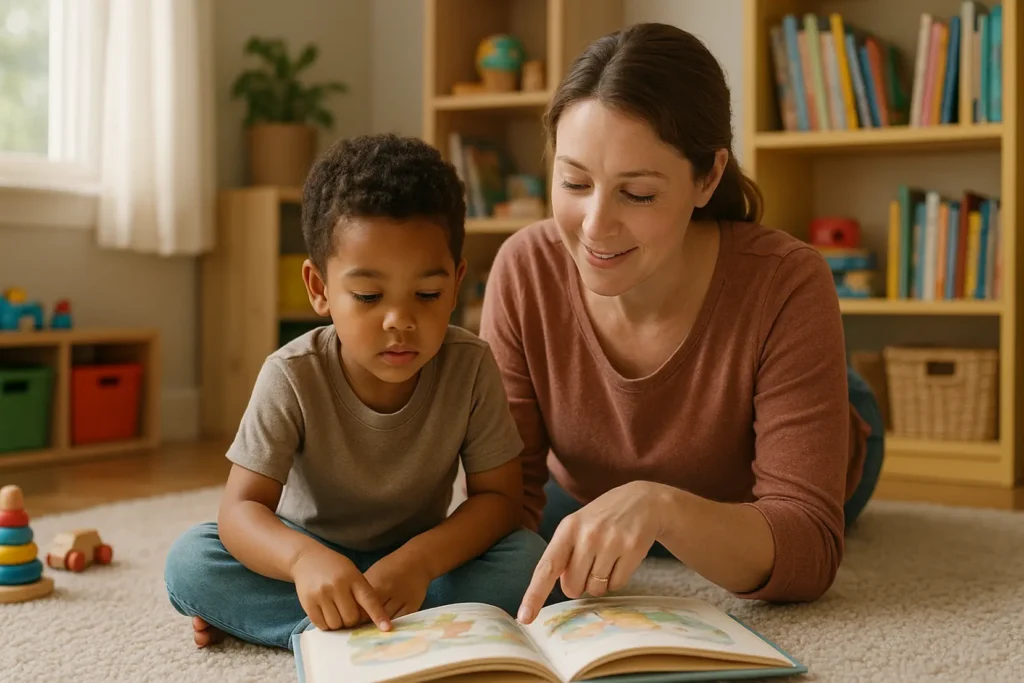 Rodzic i dziecko w ciepłej relacji, uczący się empatii