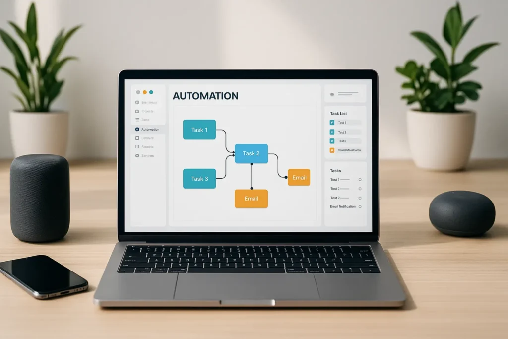 Osoba korzystająca z aplikacji AI do zarządzania porannym planem dnia w biurze