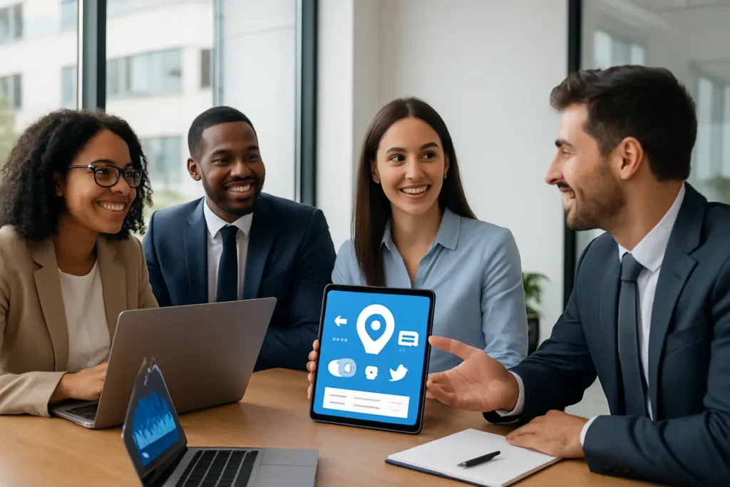 Lokalny przedsiębiorca korzysta z mediów społecznościowych do promocji swojej firmy.