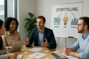 Kobieta analizująca dane marketingowe na laptopie