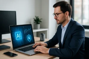 Obrazek przedstawiający schemat wykorzystania AI w zabezpieczeniach firmowych