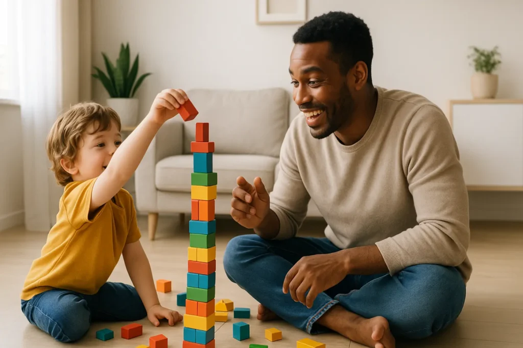 Dziecko bawiące się z rówieśnikami w przedszkolu.