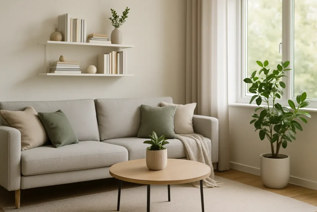 Nowocześnie urządzona strefa relaksu w małym salonie