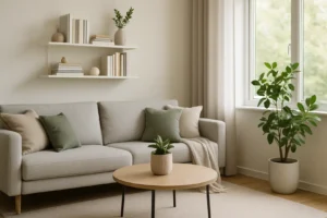 Nowocześnie urządzona strefa relaksu w małym salonie