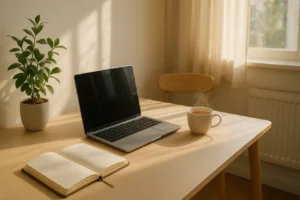 Osoba w łóżku z filiżanką herbaty, przygotowująca się do dnia