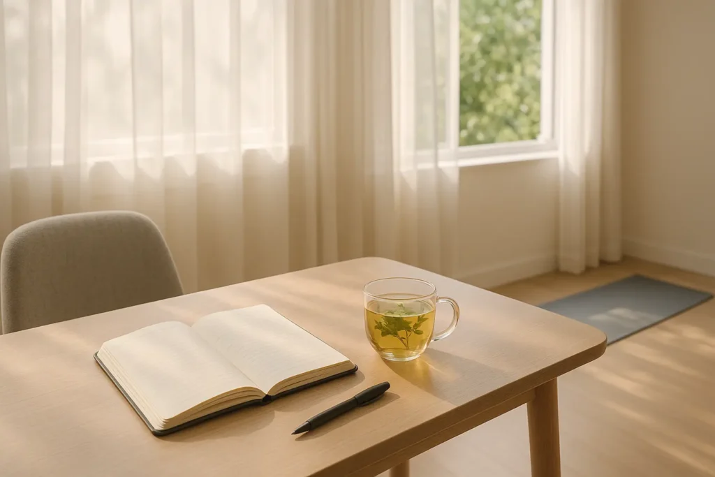 Osoba medytująca na tle spokojnego krajobrazu