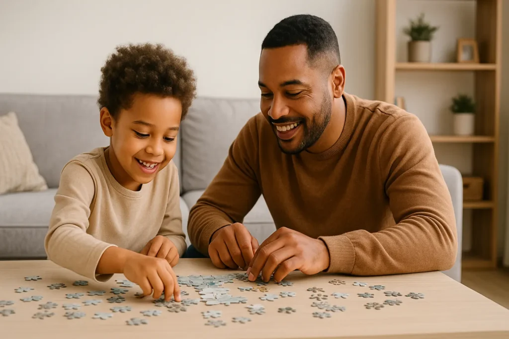 Dziecko bawiące się z rodzeństwem przy stole