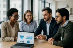 Osoba pracująca nad strategią remarketingową na komputerze.