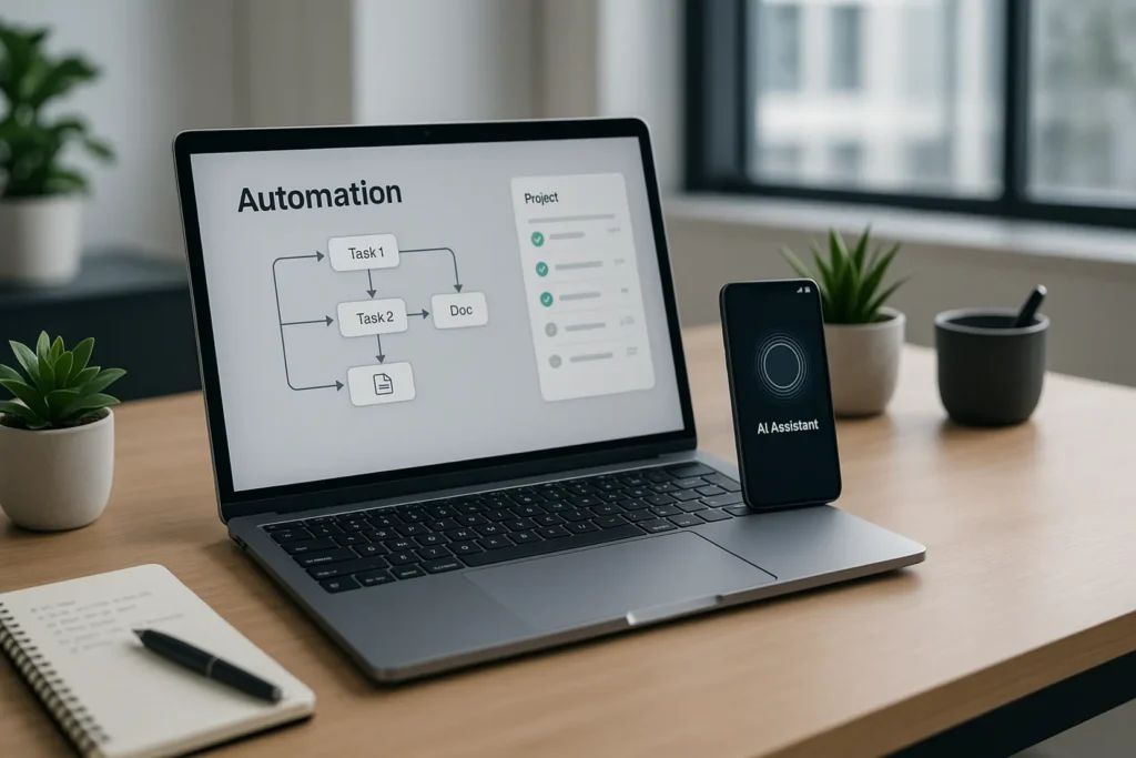 Człowiek pracujący zdalnie korzystający z narzędzi AI