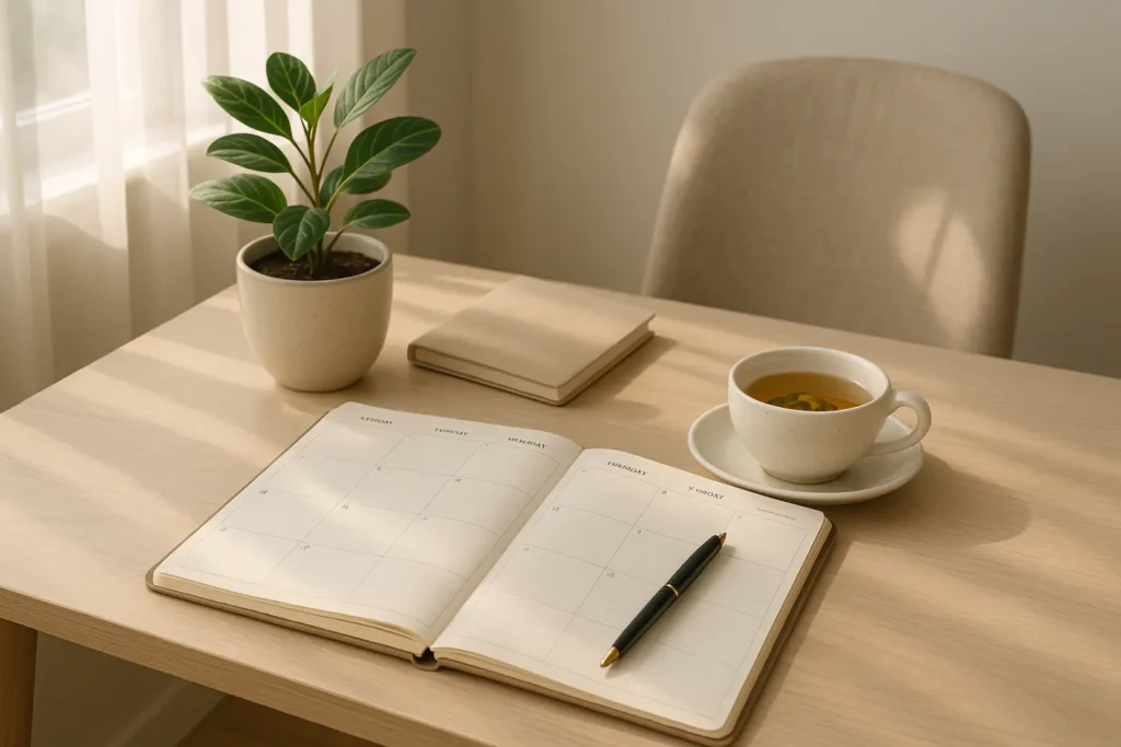 Osoba planująca dzień przy pomocy notatnika