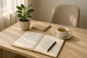 Osoba planująca dzień przy pomocy notatnika