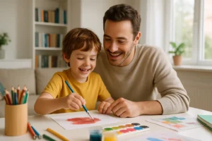 Rodzic i dziecko wspólnie odkrywają nowe zainteresowania.