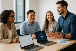 Mała firma korzystająca z aplikacji AI do usprawnienia pracy zespołu.