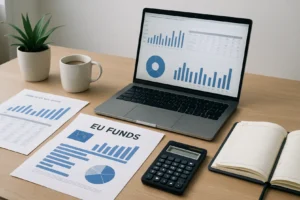 Przedsiębiorca analizujący dokumenty na temat dotacji unijnych