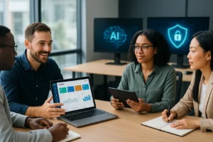 Ilustracja przedstawiająca procesy digitalizacji w małej firmie